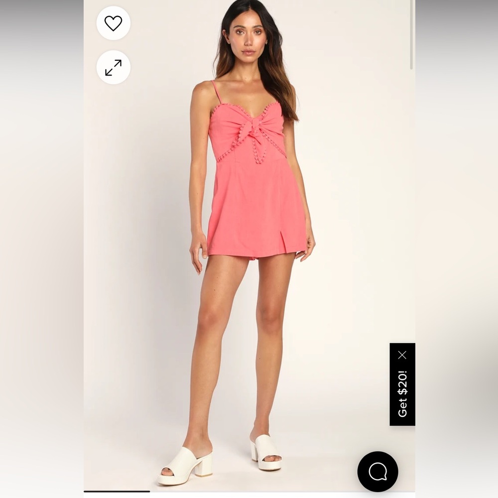 Lulus Long Story Skort Coral Pink Tie-Front Skort Romper Size Small